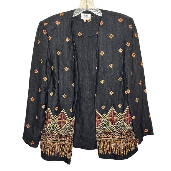 J.B.S. Other - Vintage J.B.S Boho Embroidered Open Front Jacket Blazer Tribal Ethnic Cardigan